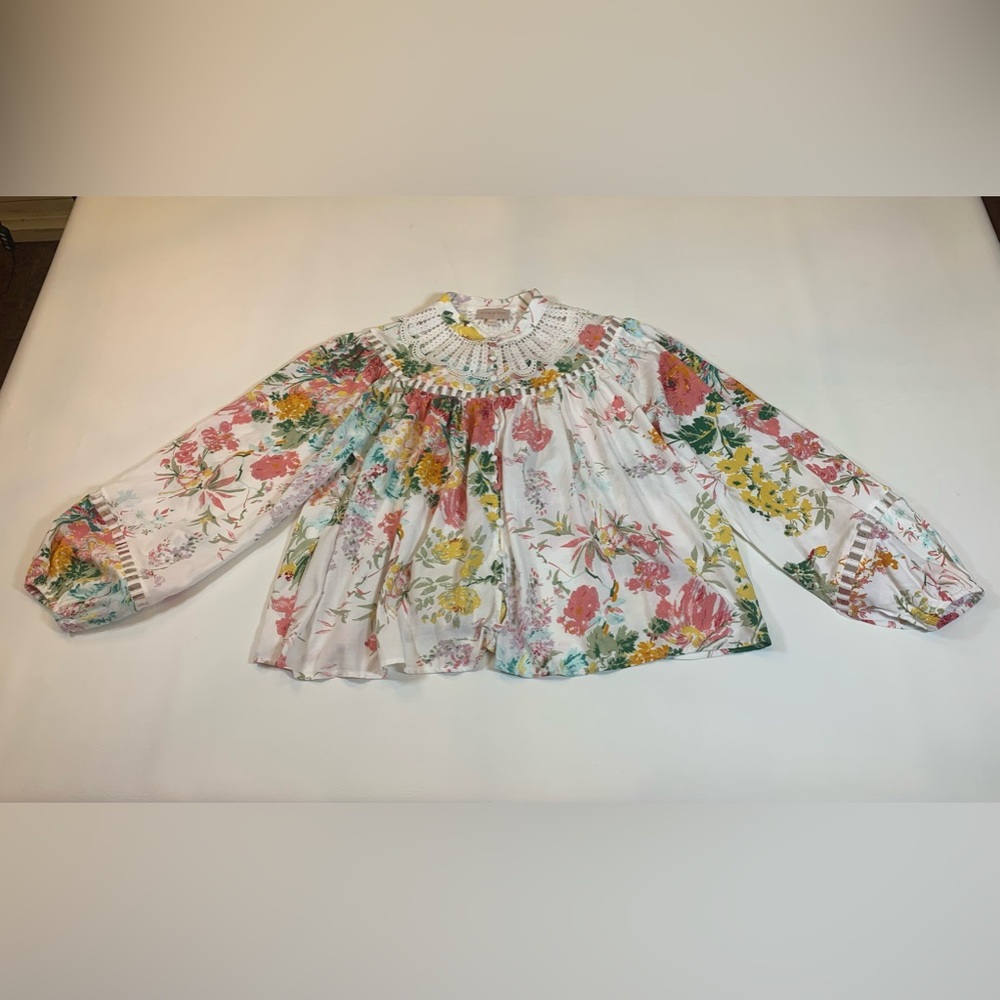 Ciebon Patchwork Dreams Blouse size small puffed long sleeves oversized (S) - Picture 12 of 16